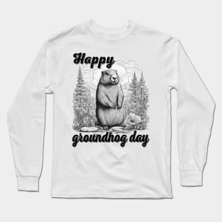 Happy Groundhog Day 2024 Groundhog Lover Funny Woodchuck Long Sleeve T-Shirt